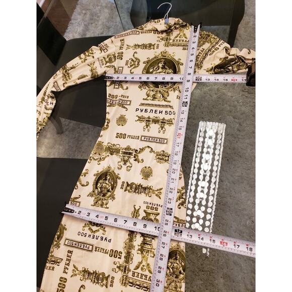 Women's White Green Graphic Print Cut Out Mock Neck Long Sleeve Maxi Dress Small - Picture 8 of 9